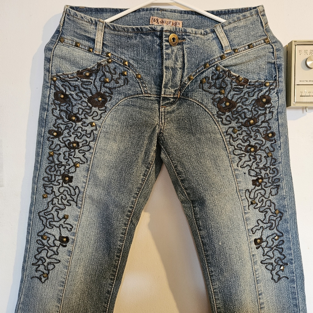 Lace Black Flower Pattern Jeans